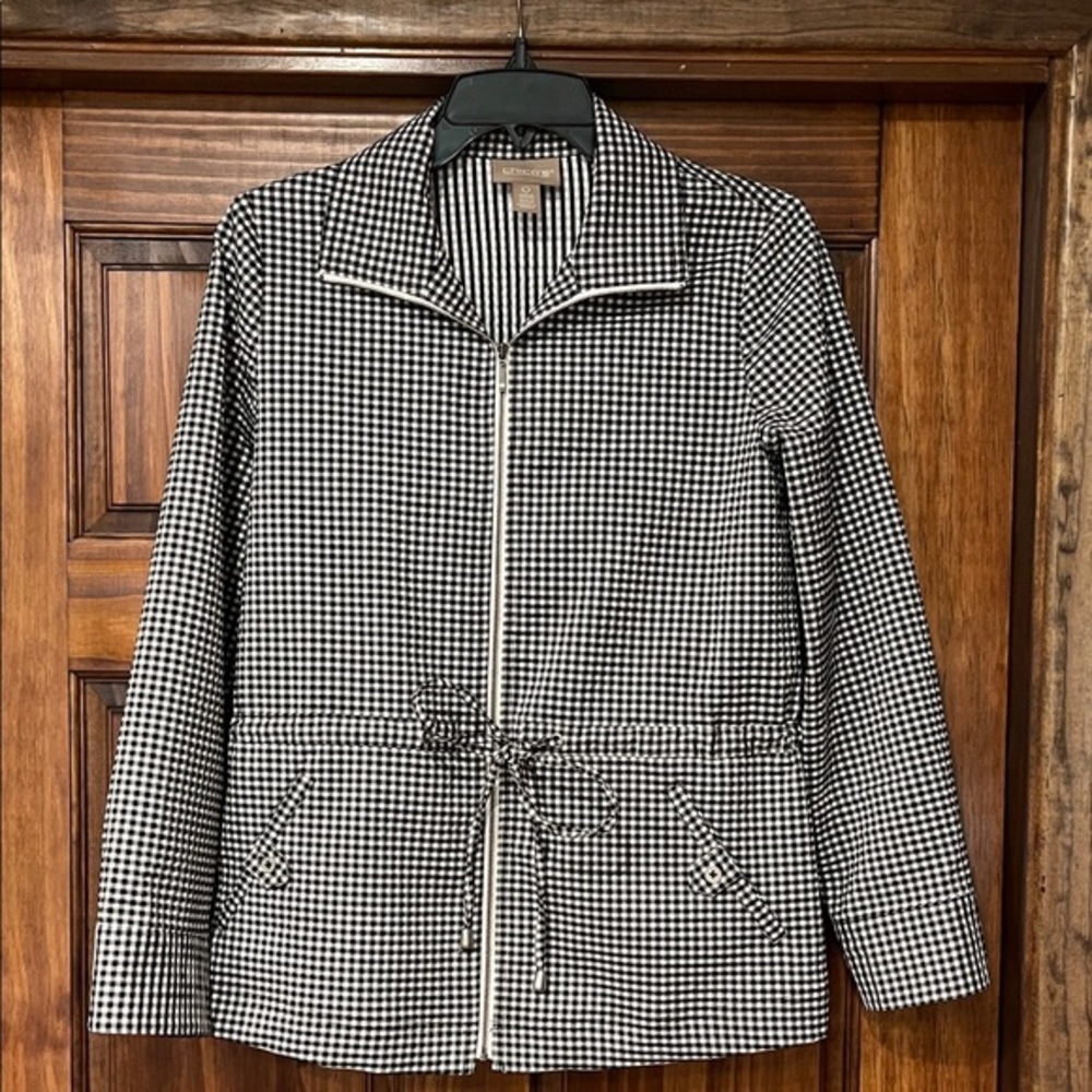 Chico's Black and White Gingham Utility Jacket